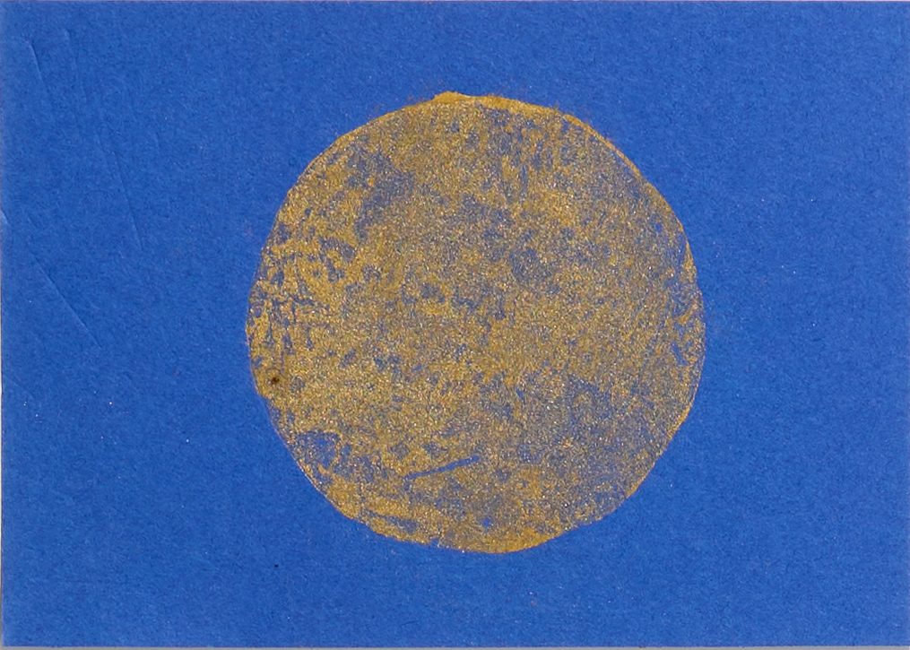 lune chaude, carte postale artisanale, gravure, or, huile sur papier